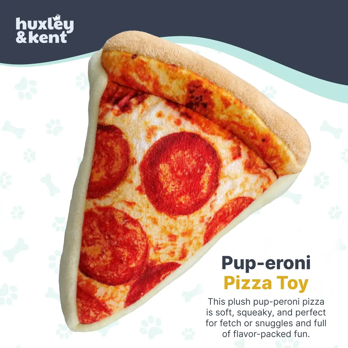 Huxley & Kent Power Plush Squeaky Dog Toy, Pup-Eroni Pizza, Small | Soft & Tough Plush for Play & Snuggle - view 2