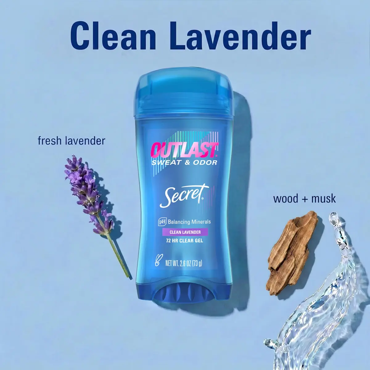 Secret Outlast Antiperspirant Deodorant for Women, 72hr Sweat & Odor Protection, Clear Gel, Clean Lavender Scent, 75g (2.6 oz) - view 7