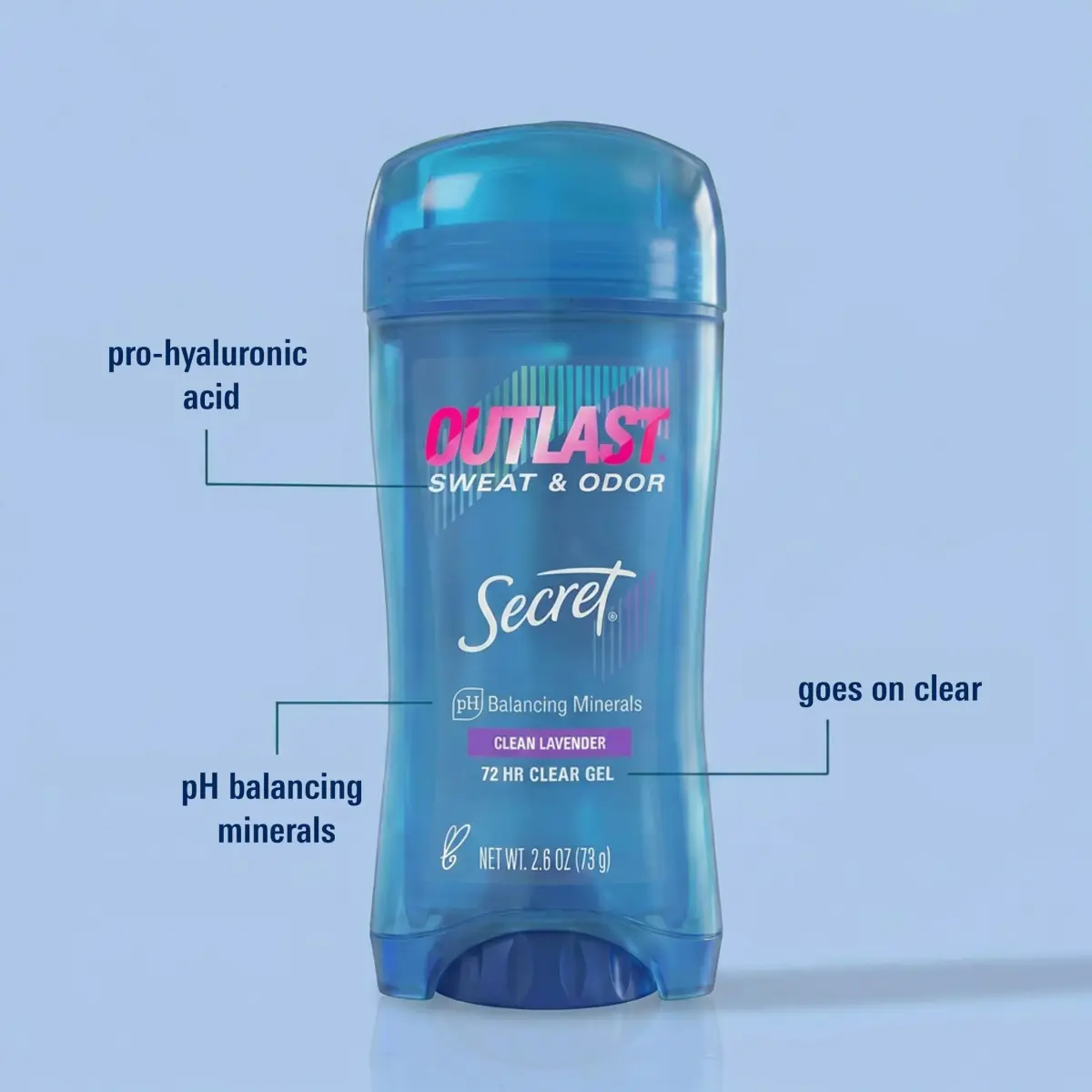 Secret Outlast Antiperspirant Deodorant for Women, 72hr Sweat & Odor Protection, Clear Gel, Clean Lavender Scent, 75g (2.6 oz) - view 2