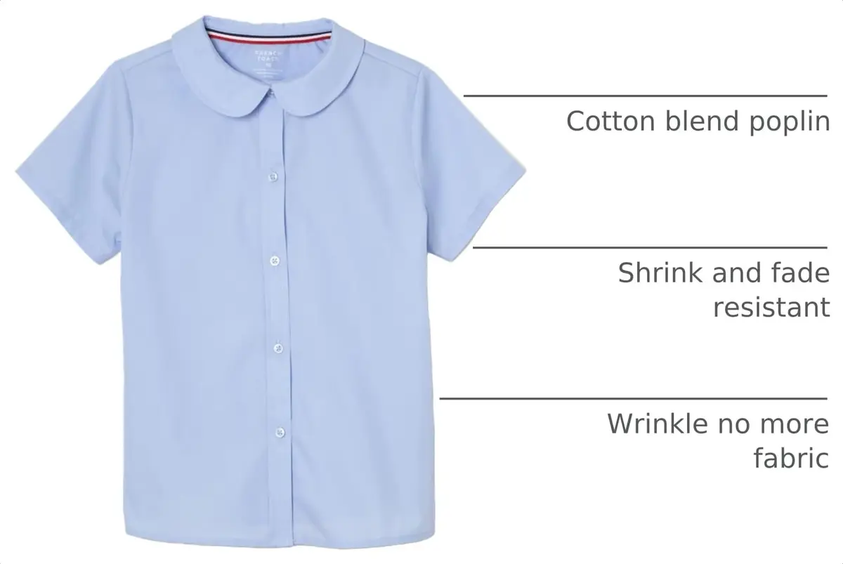 French Toast Girls' Short Sleeve Peter Pan Collar Blouse Light Blue 16 | Wrinkle-Free, Breathable Cotton-Blend - view 4