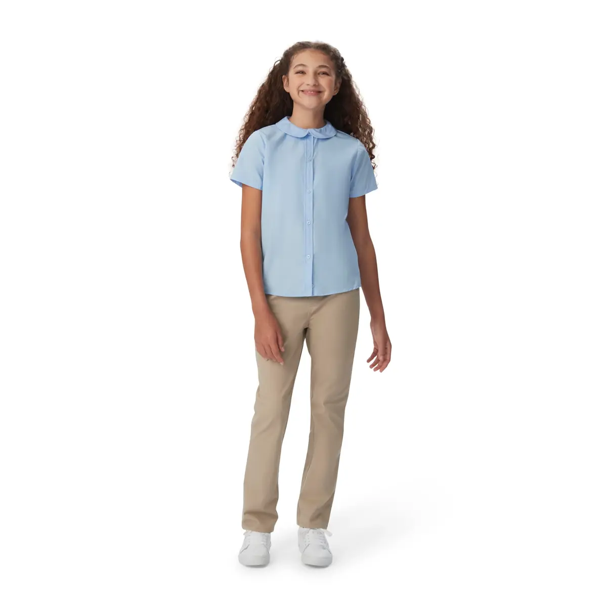 French Toast Girls' Short Sleeve Peter Pan Collar Blouse Light Blue 14 | Breathable Cotton-Blend for School & Casual Wear - view 5