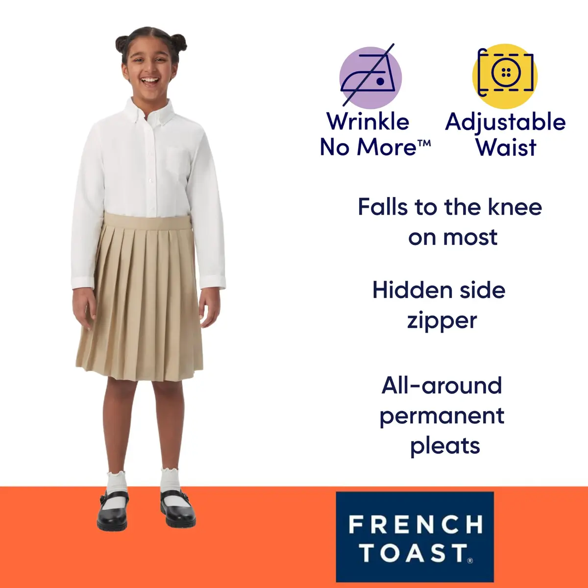 French Toast Girls' Adjustable Waist Mid Length Pleated Skirt, Heather Gray, 6X - view 4
