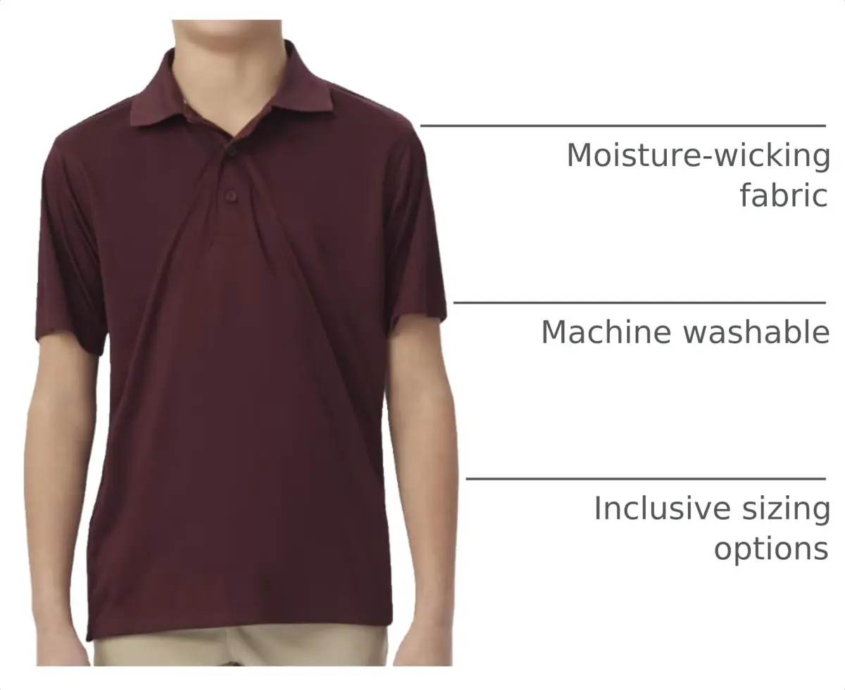 French Toast Unisex Kids Short Sleeve Pique Polo Shirt, Burgundy, 1416H | Breathable Cotton-Blend Uniform - view 4