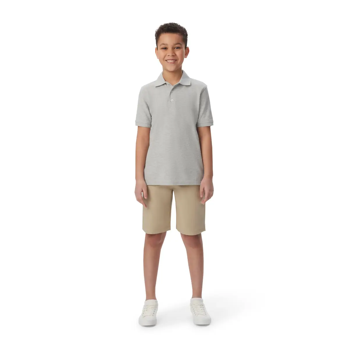 French Toast Kids Short Sleeve Pique Polo Shirt Heather Gray | Comfortable & Durable (70-120 chars) - view 2
