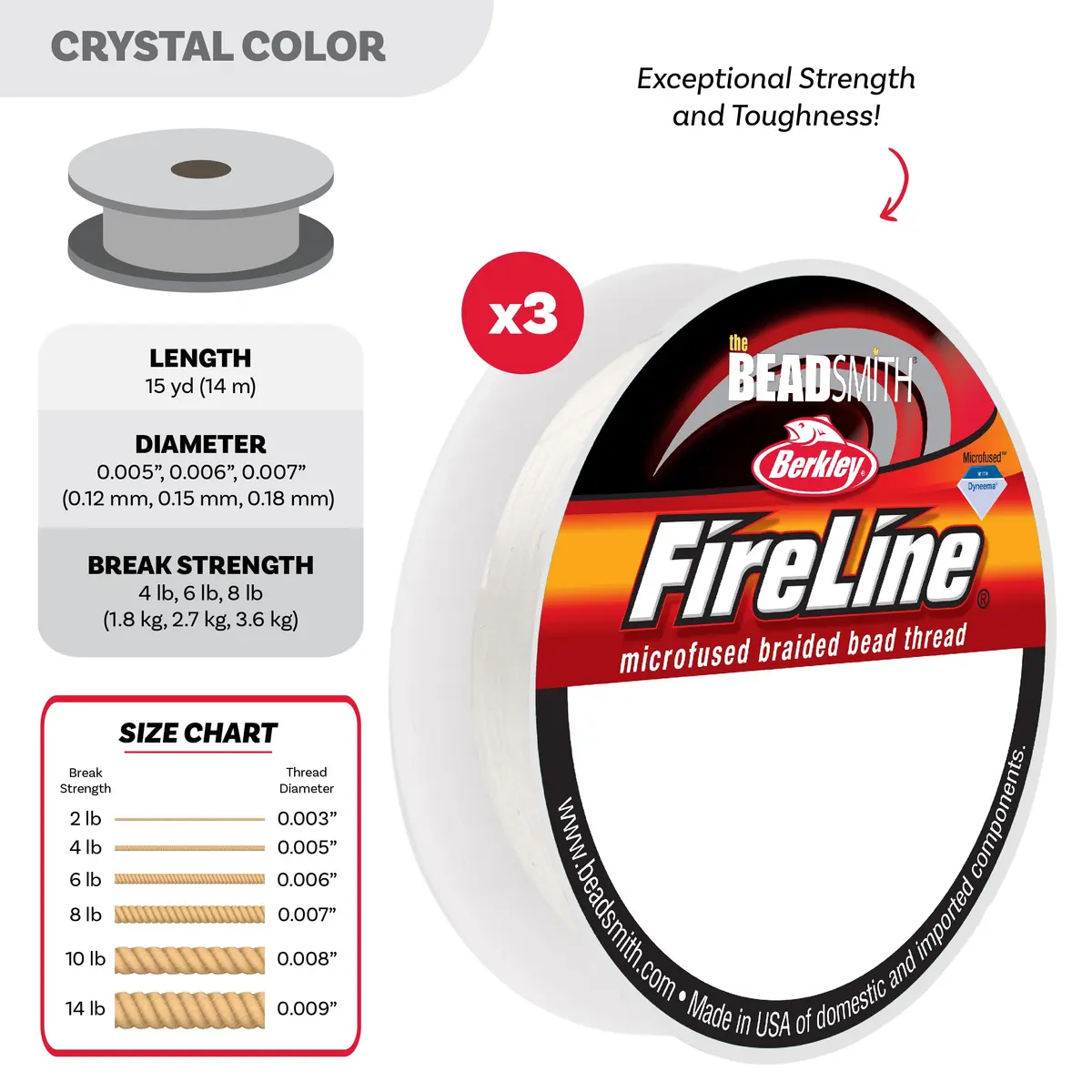 The Beadsmith Fireline Micro-Fused Braided Thread 3-Pack | Strong Dyneema Beading Thread for Jewelry - view 4