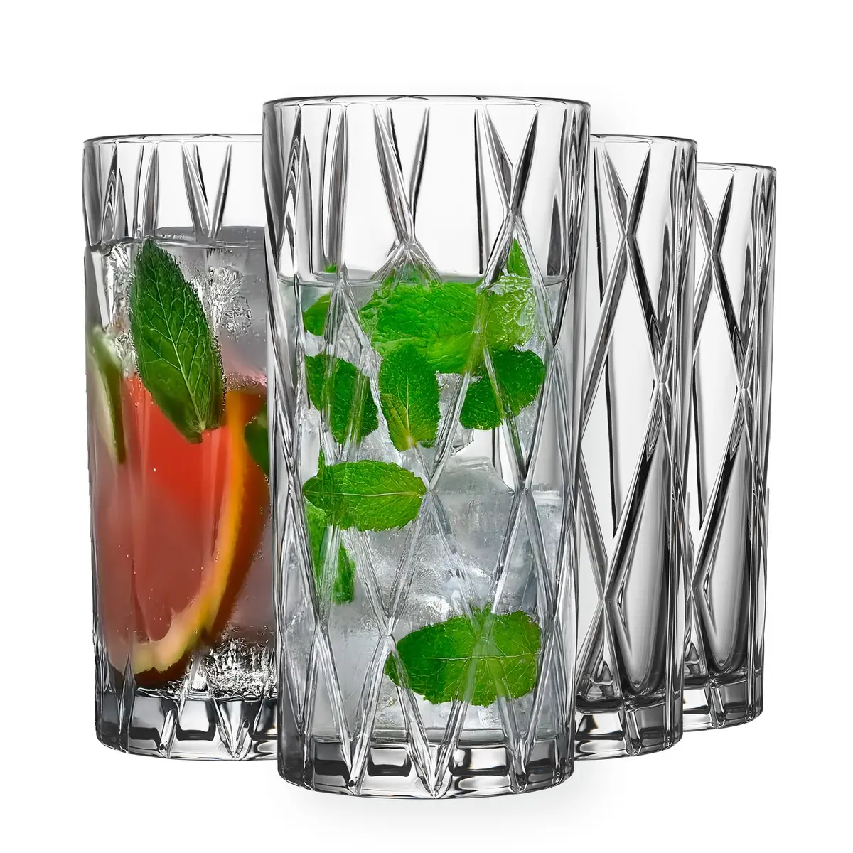 Orrefors City Highball Glass Set of 4 | 12 Fl Oz, Asymmetric Design, Crystal Glassware for Cocktails & Water - main product image