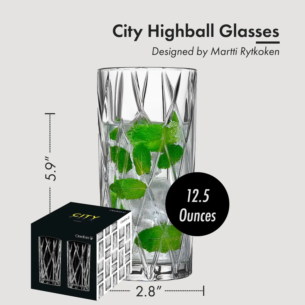 Orrefors City Highball Glass Set of 4 | 12 Fl Oz, Asymmetric Design, Crystal Glassware for Cocktails & Water - view 7