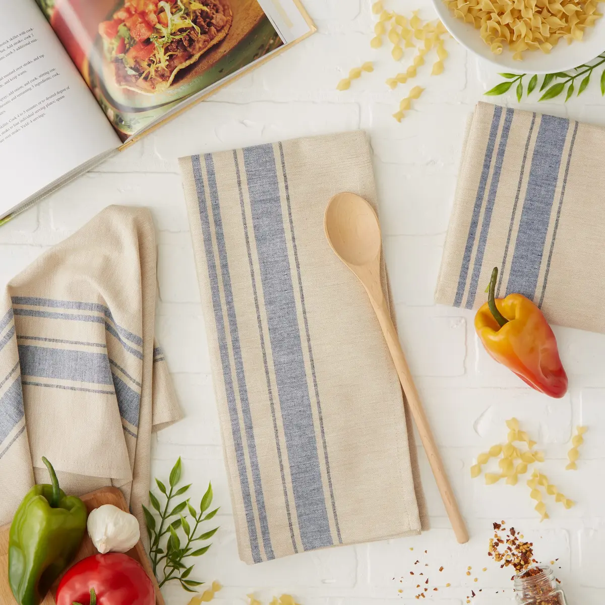 DII French Stripe Dishtowels Set of 3 | Nautical Blue 20 x 30 inches - view 5