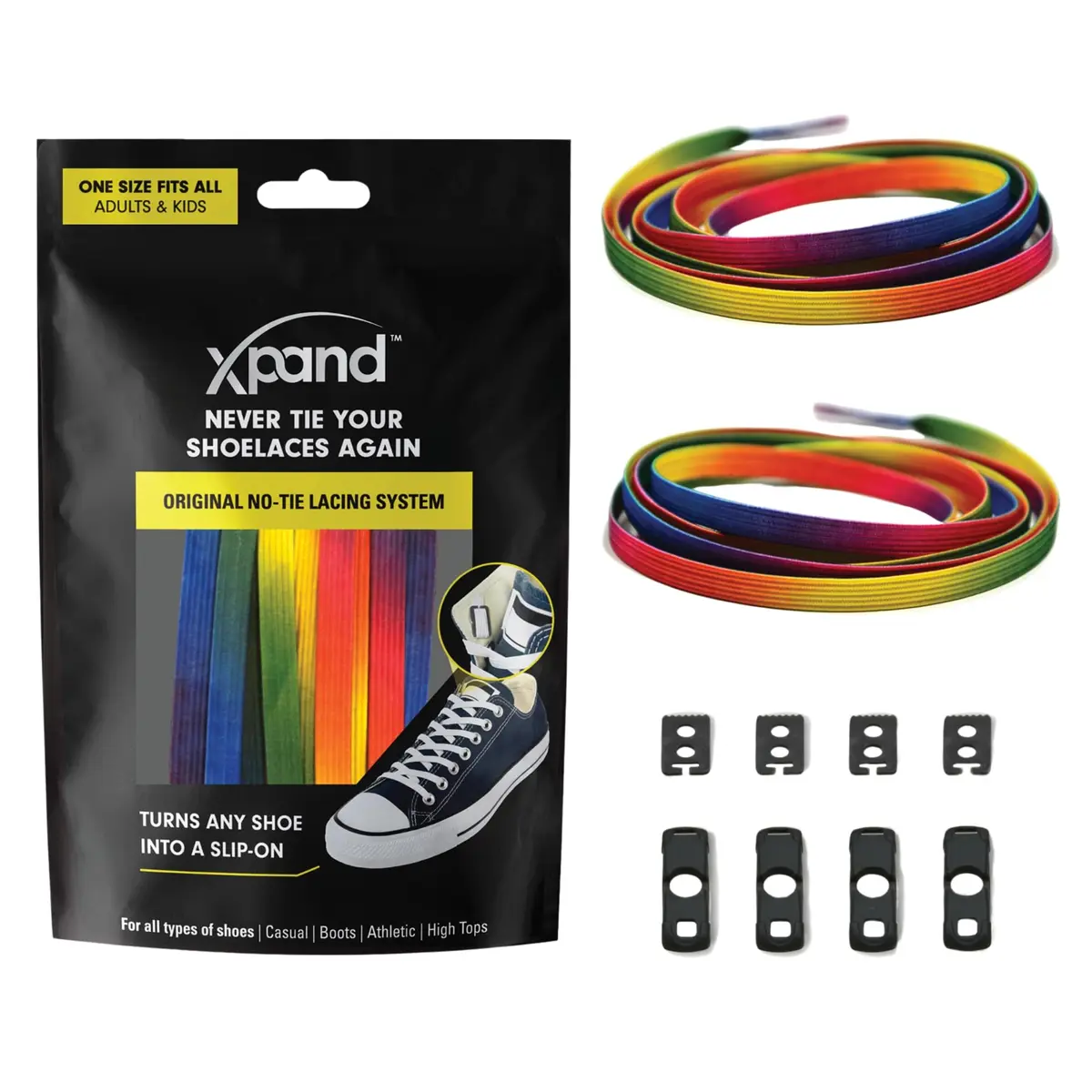 Xpand Rainbow No Tie Elastic Shoe Laces for Sneakers | 132 cm (52") Stretch Fit - main product image