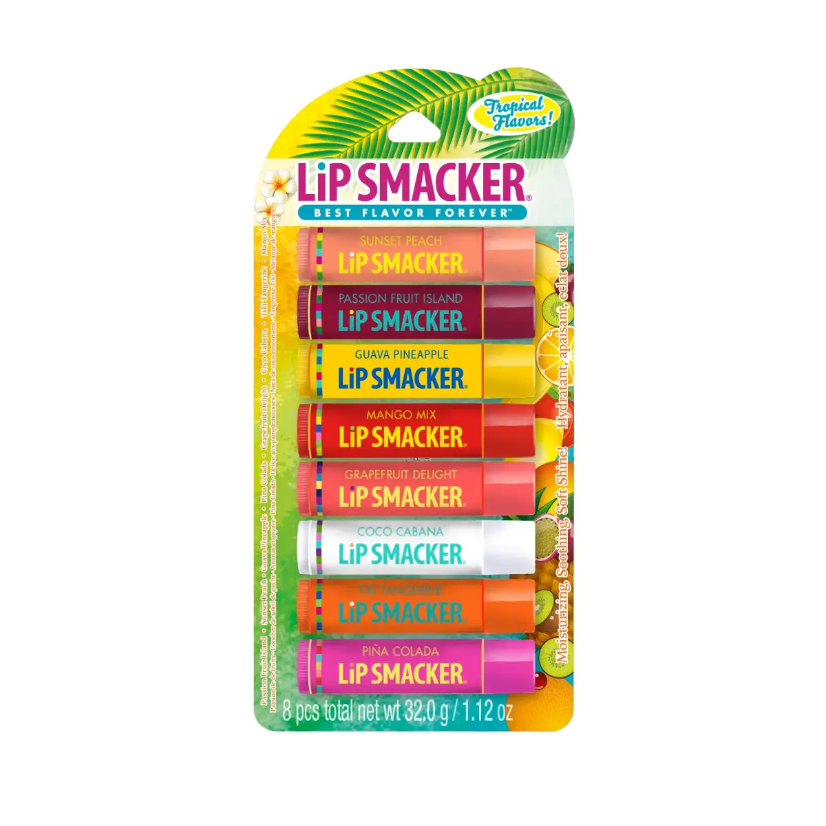 Lip Smacker Tropical Fever Flavored Lip Balm Party Pack 8 Count | Passion Fruit, Peach, Mango - main product image