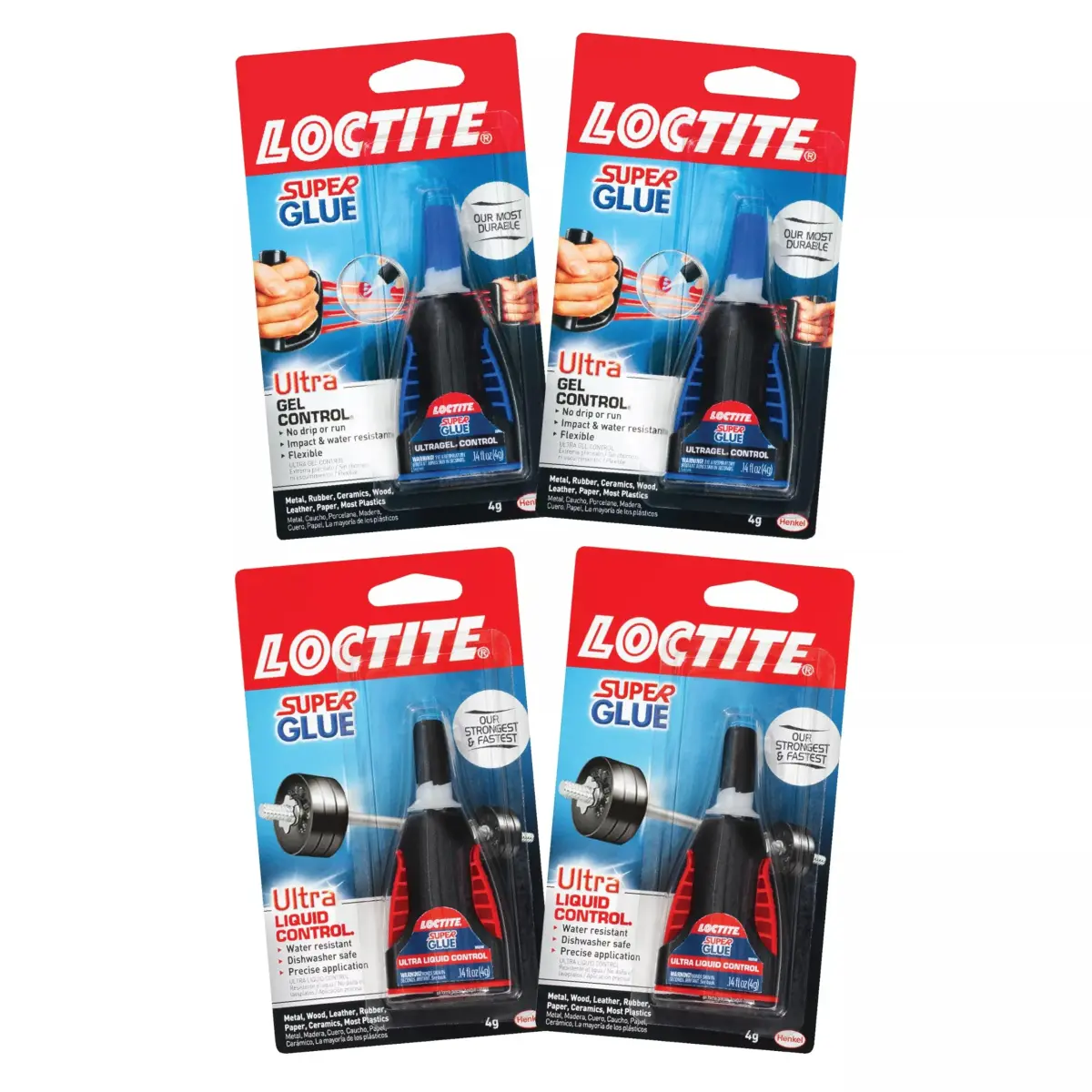 Loctite Super Glue Control Gel & Ultra Liquid 16 ml (0.28 Fl Oz) 4-Pack | Fast-Drying Adhesive for Wood, Metal, Crafts & Repair - main product image
