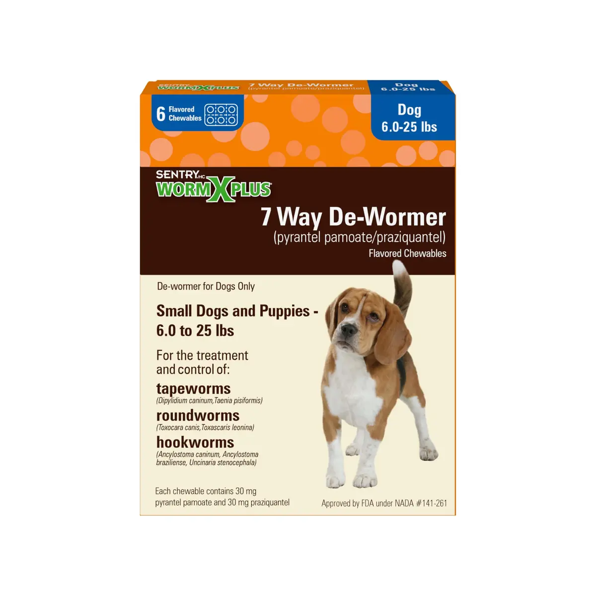 WORM X PLUS 7 Way De-Wormer Chewables for Dogs 6 Count | Broad Spectrum Tapeworm & Hookworm Control - main product image