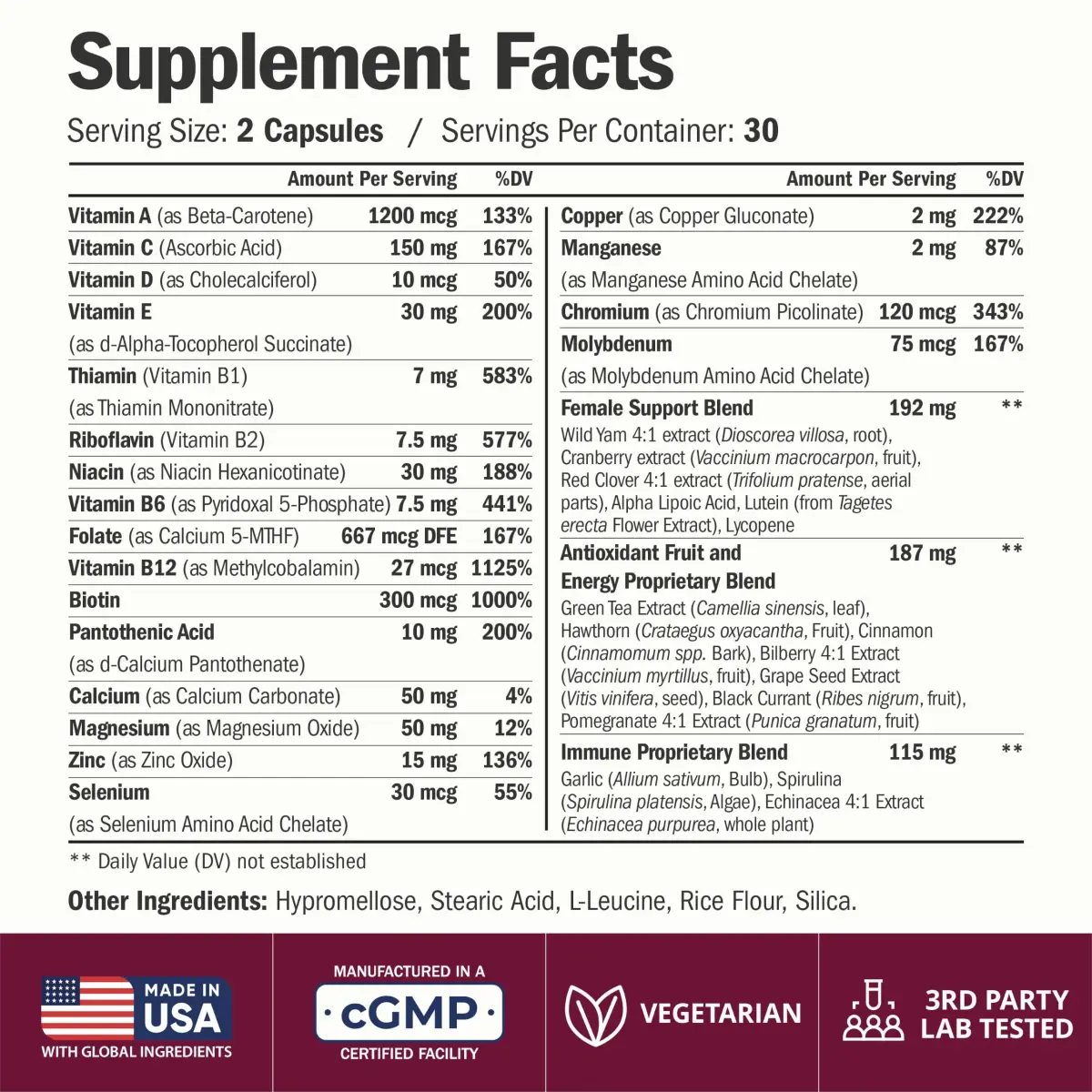 Vimerson Health Women's Multivitamin 60 Capsules | Methylated B Vitamins, Chelated Minerals, Bioavailable D3 for Focus & Energy - view 3