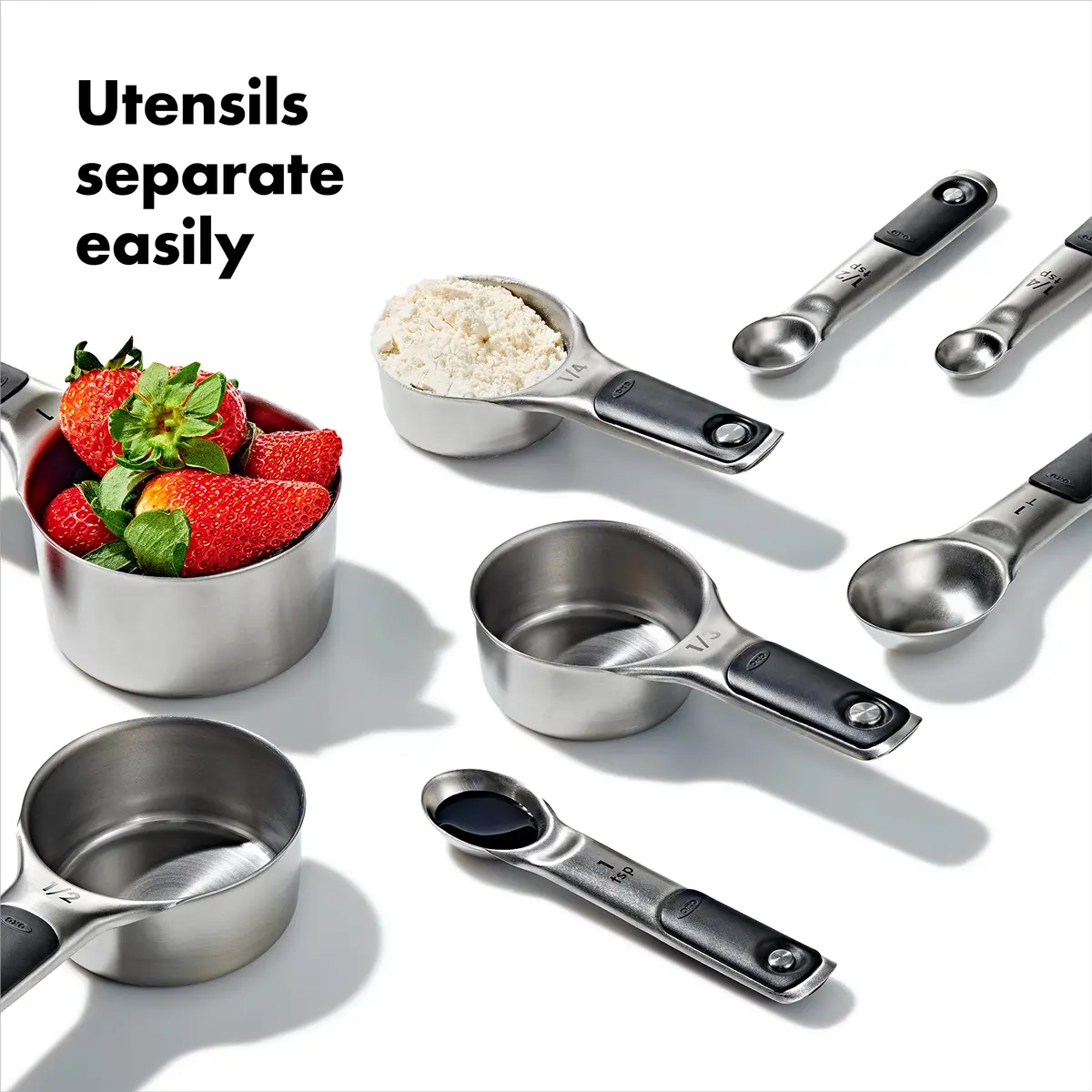 OXO Good Grips 8 Piece Stainless Steel Measuring Cups and Spoons Set | Magnetic Handles, Etched Markings, Dishwasher Safe - view 5