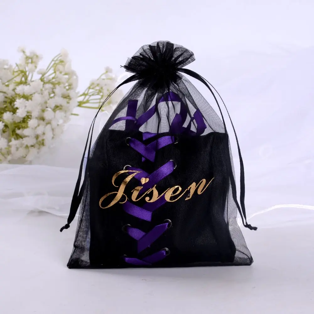 JISEN Womens Full Length Fingerless Lace Up Arm Warmer Satin Gloves Purple | Corset Style Punkie Goth Fashion - view 3