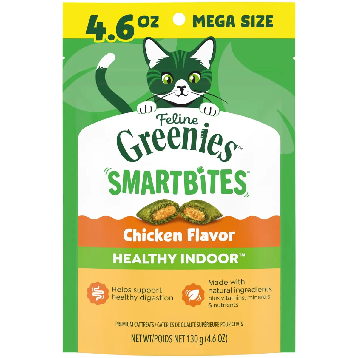 Greenies Feline Smartbites Healthy Indoor Cat Treats, Chicken, 4.6 oz | Supports Digestion & Weight - main product image