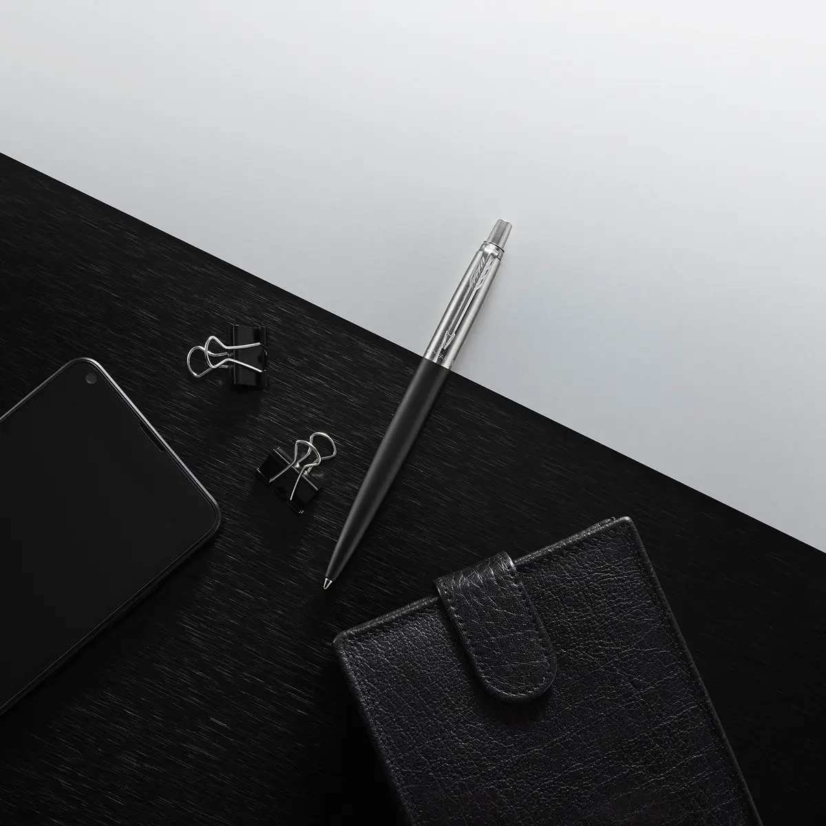 Parker Jotter Ballpoint Pen Bond Street Black with Chrome Trim Medium Point Blue Ink | Classic, Smooth & Imported from USA - view 3