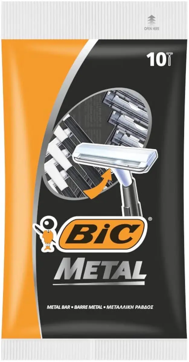 Bic Metal Quality Disposable Men's Shaving Razors, Single Blade, 10-Count | TSA Approved for Carry-On Travel - main product image
