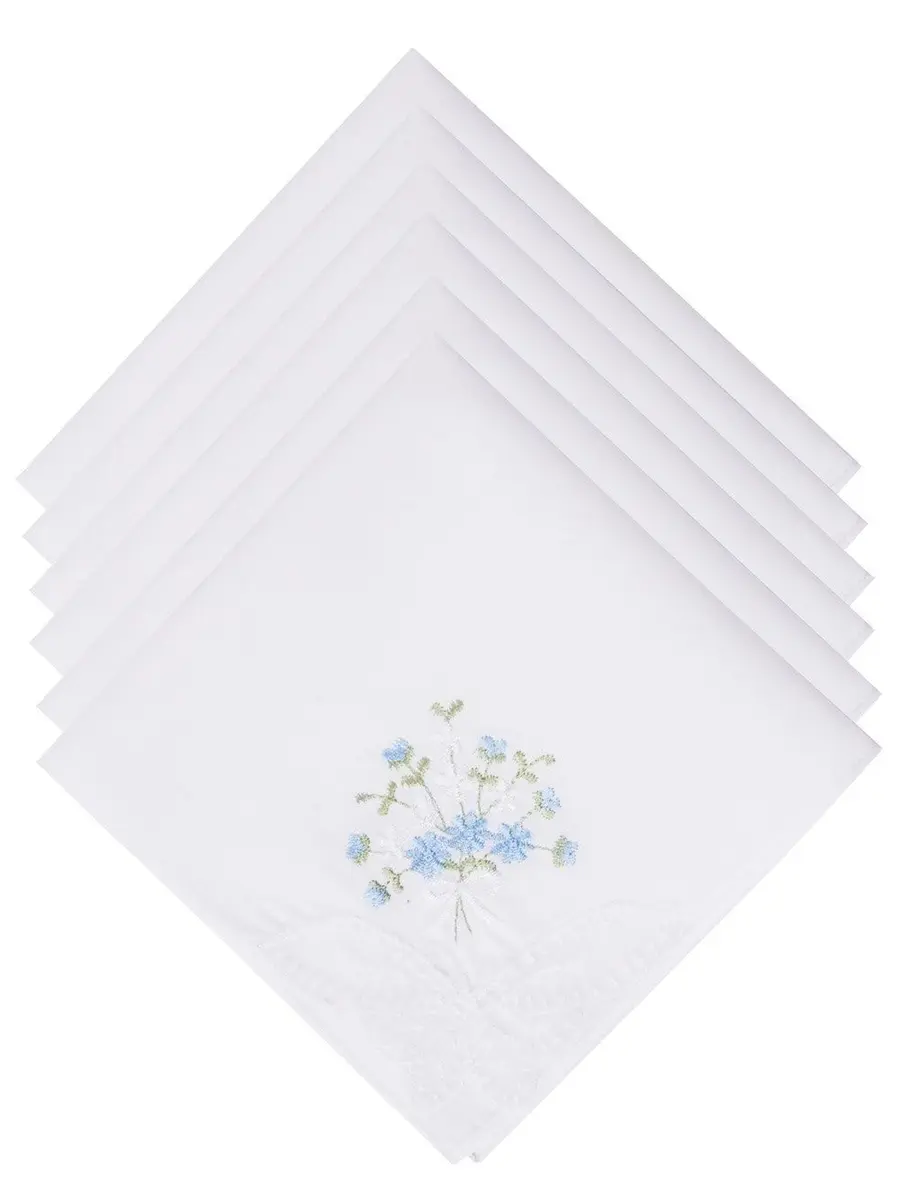 Selected Hanky Women's Cotton Handkerchiefs, Blue Floral | Elegant Floral Design, 11" x 11" - main product image