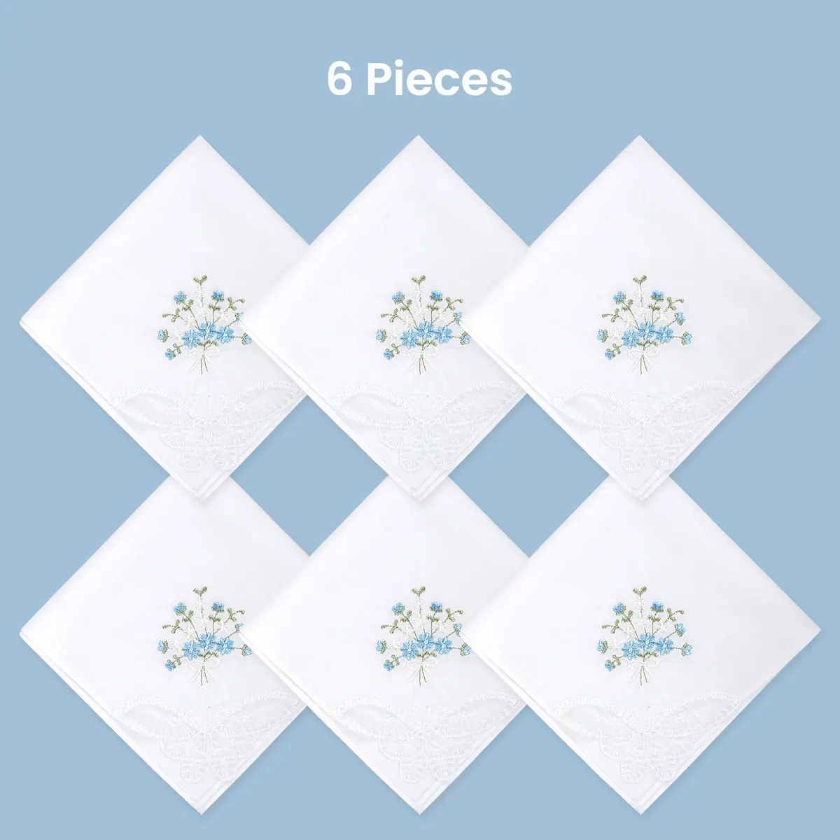 Selected Hanky Women's Cotton Handkerchiefs, Blue Floral | Elegant Floral Design, 11" x 11" - view 7