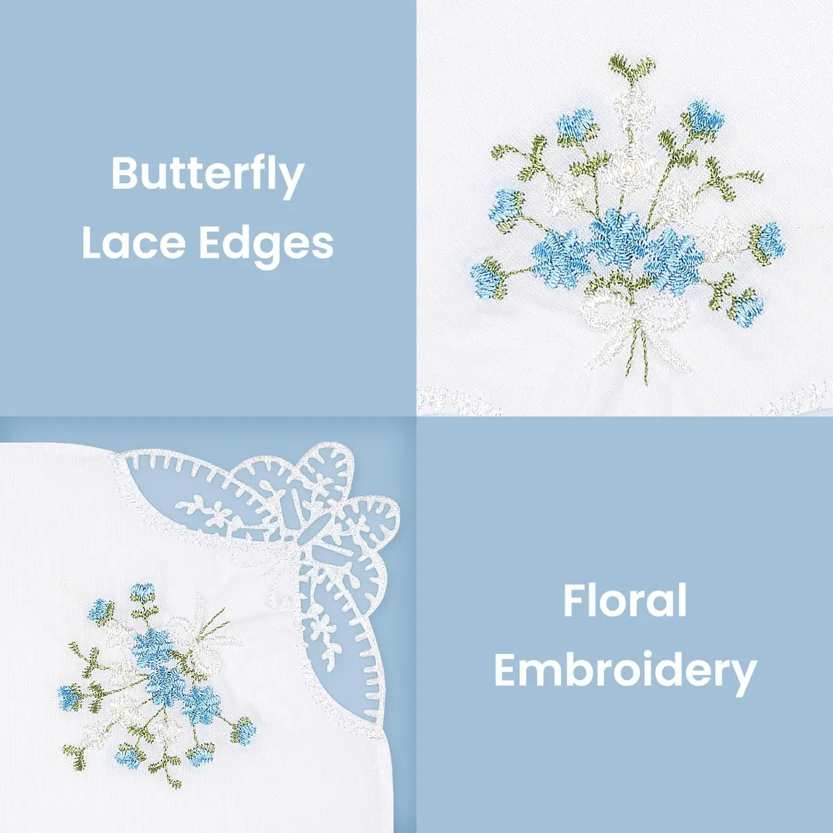 Selected Hanky Women's Cotton Handkerchiefs, Blue Floral | Elegant Floral Design, 11" x 11" - view 4