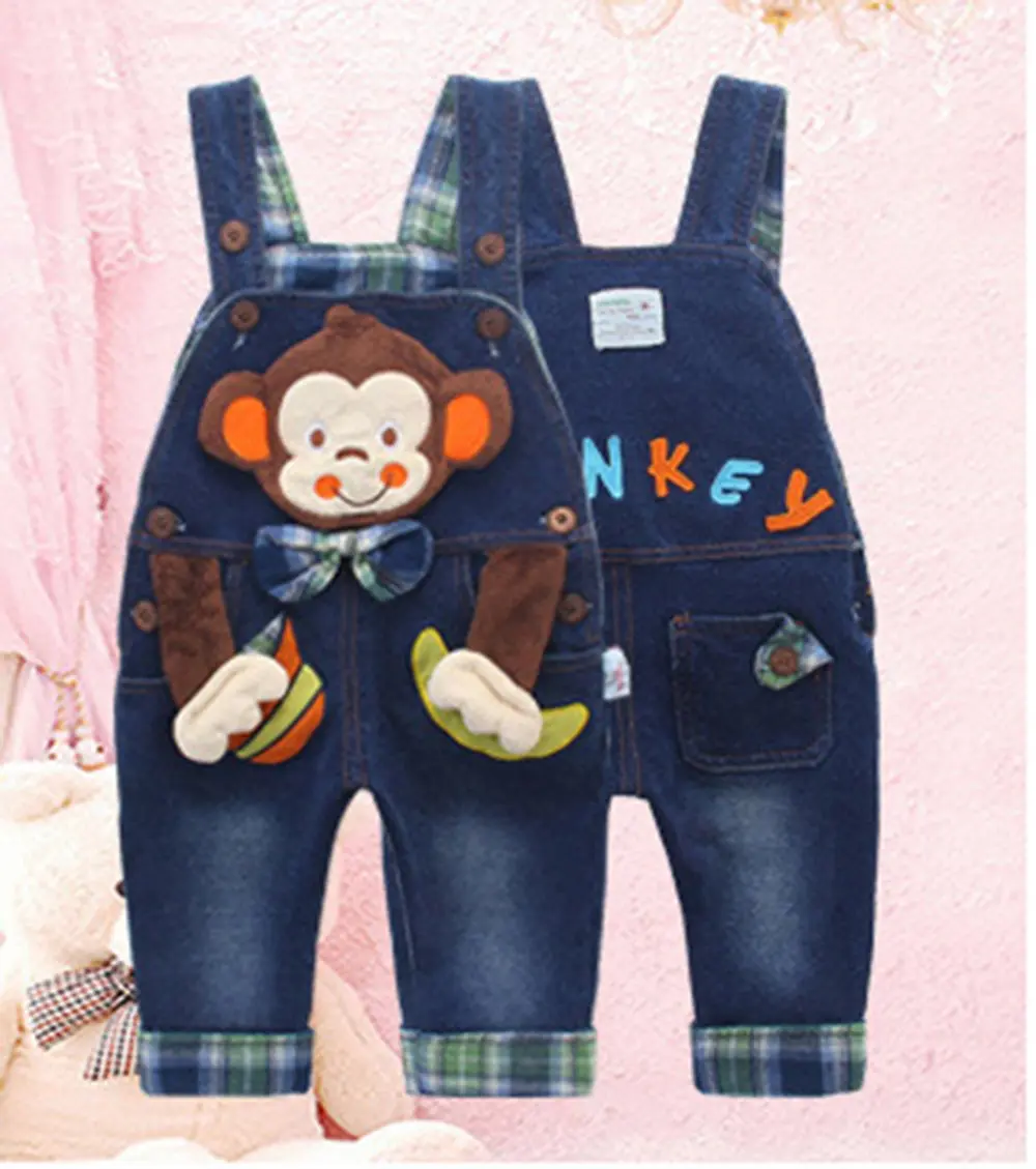 KIDSCOOL SPACE Baby Boy Girl Jean Overalls 2-4 Years | Toddler Denim 3D Monkey Design - view 4