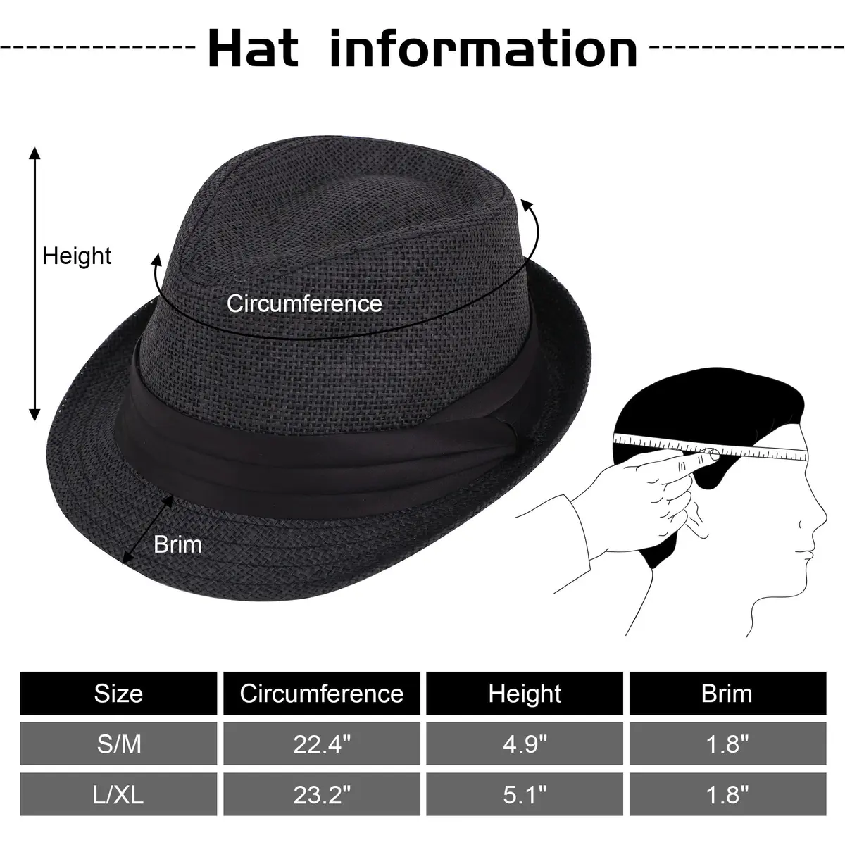 Simplicity Fedora Hats for Men Black Fedora Straw Trilby Short Brim | Summer Unisex Sun Accessory - view 2