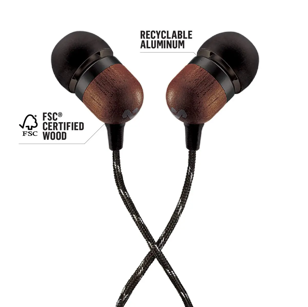 House of Marley Smile Jamaica Wired Earbuds with Mic, Noise-Isolating In-Ear Headphones, 9mm Dynamic Drivers, 3.5mm Jack Sustainable (Signature Black) - view 9