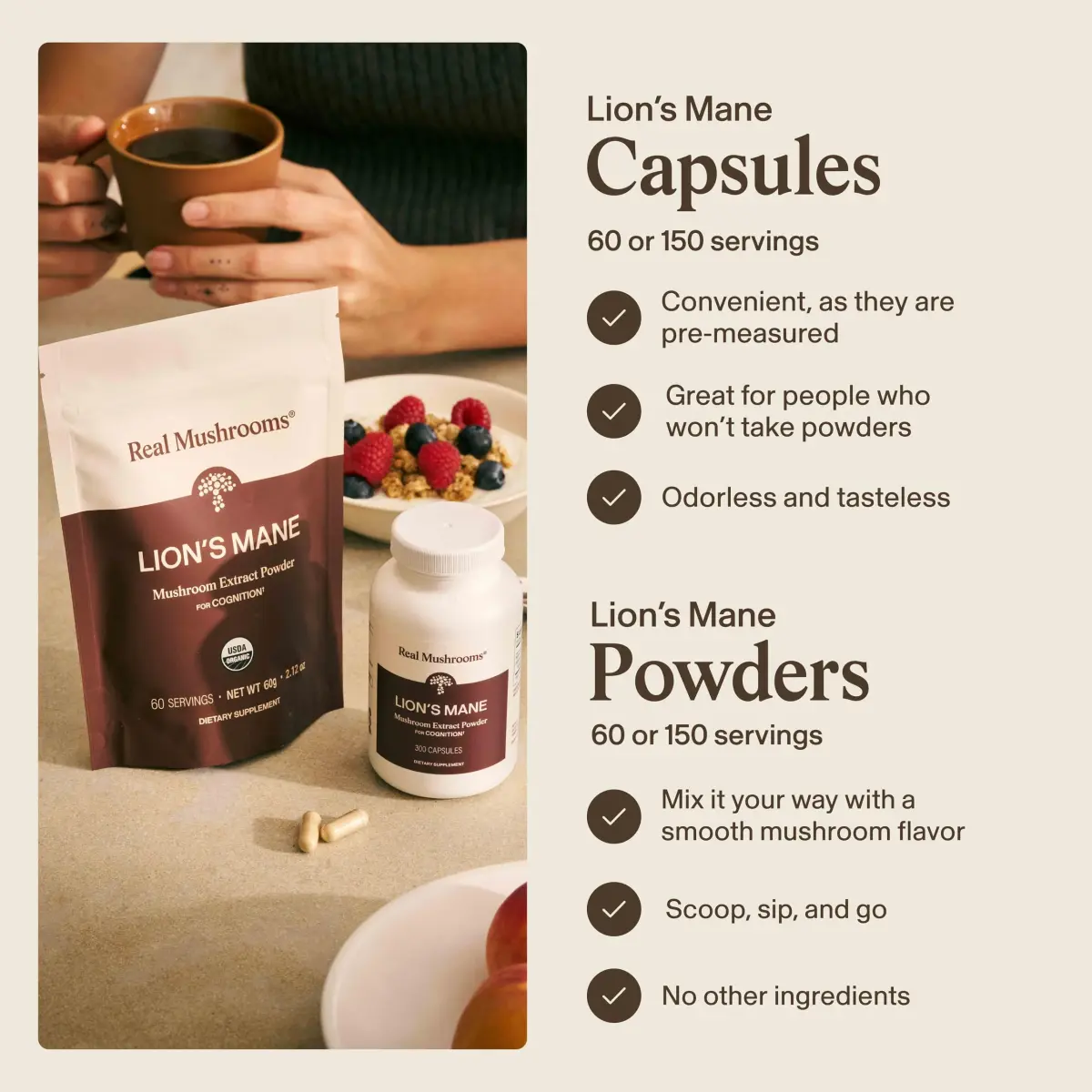 Real Mushrooms Lion's Mane Extract Powder 60 Servings | Organic Adaptogen for Focus & Clarity - view 5