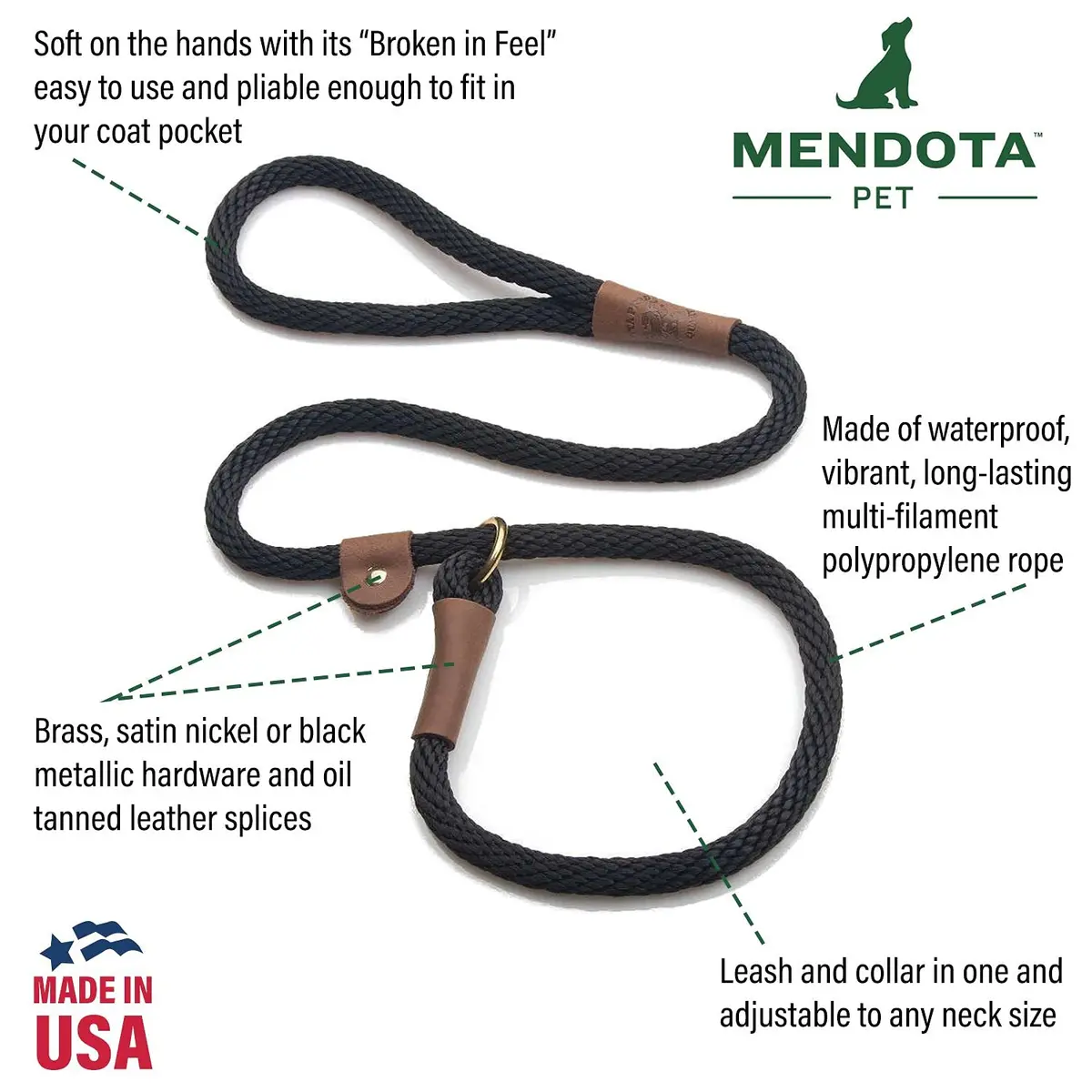 Mendota Pet Slip Leash - Dog Lead & Collar Combo - Made in The USA - Black Ice Red, 3/8 in x 6 ft | Ideal for Small/Medium Breeds - view 2
