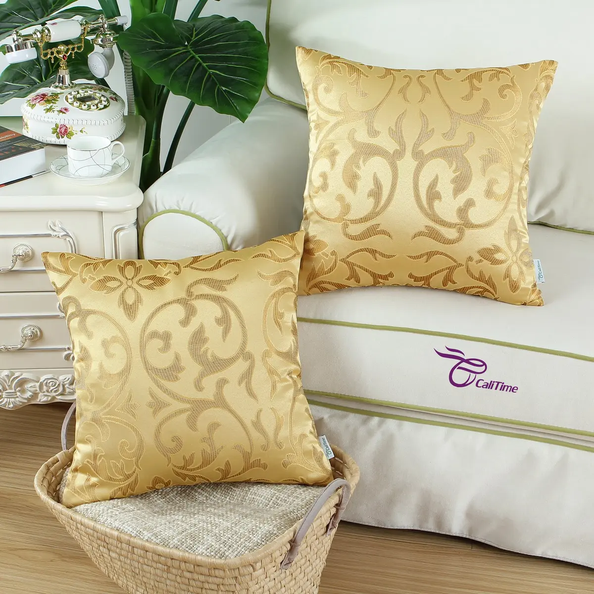 CaliTime Decorative Couch Throw Pillow Covers 18 x 18 Inches | Vintage Floral Solid Color with Hidden Zipper (70-120 chars) - view 2