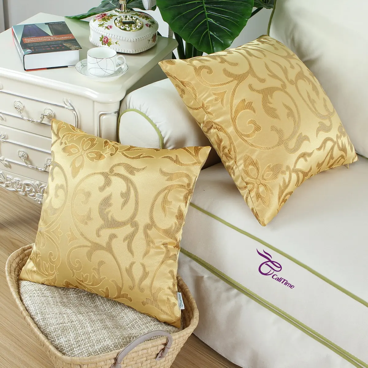 CaliTime Decorative Couch Throw Pillow Covers 18 x 18 Inches | Vintage Floral Solid Color with Hidden Zipper (70-120 chars) - view 3