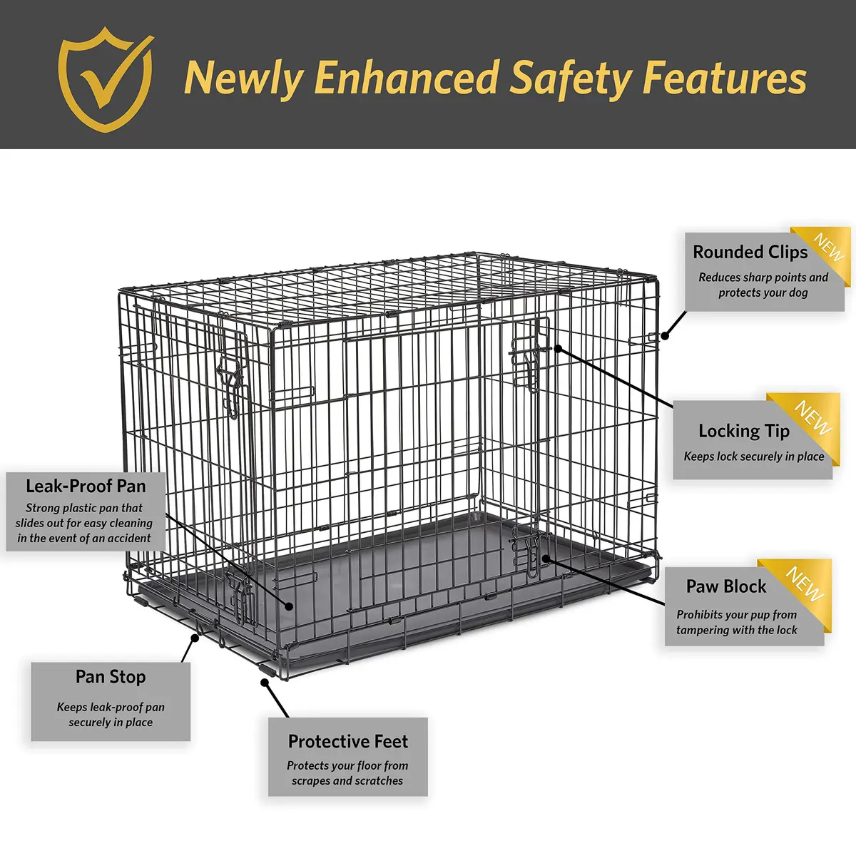 New World 36-Inch Double Door Dog Crate | 41-70 lbs, Durable Metal Wire, Rust-Resistant, Portable, Easy Setup - view 4
