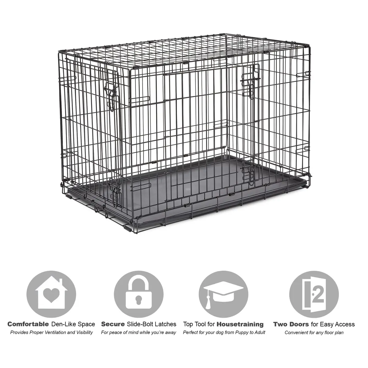 New World 36-Inch Double Door Dog Crate | 41-70 lbs, Durable Metal Wire, Rust-Resistant, Portable, Easy Setup - view 3