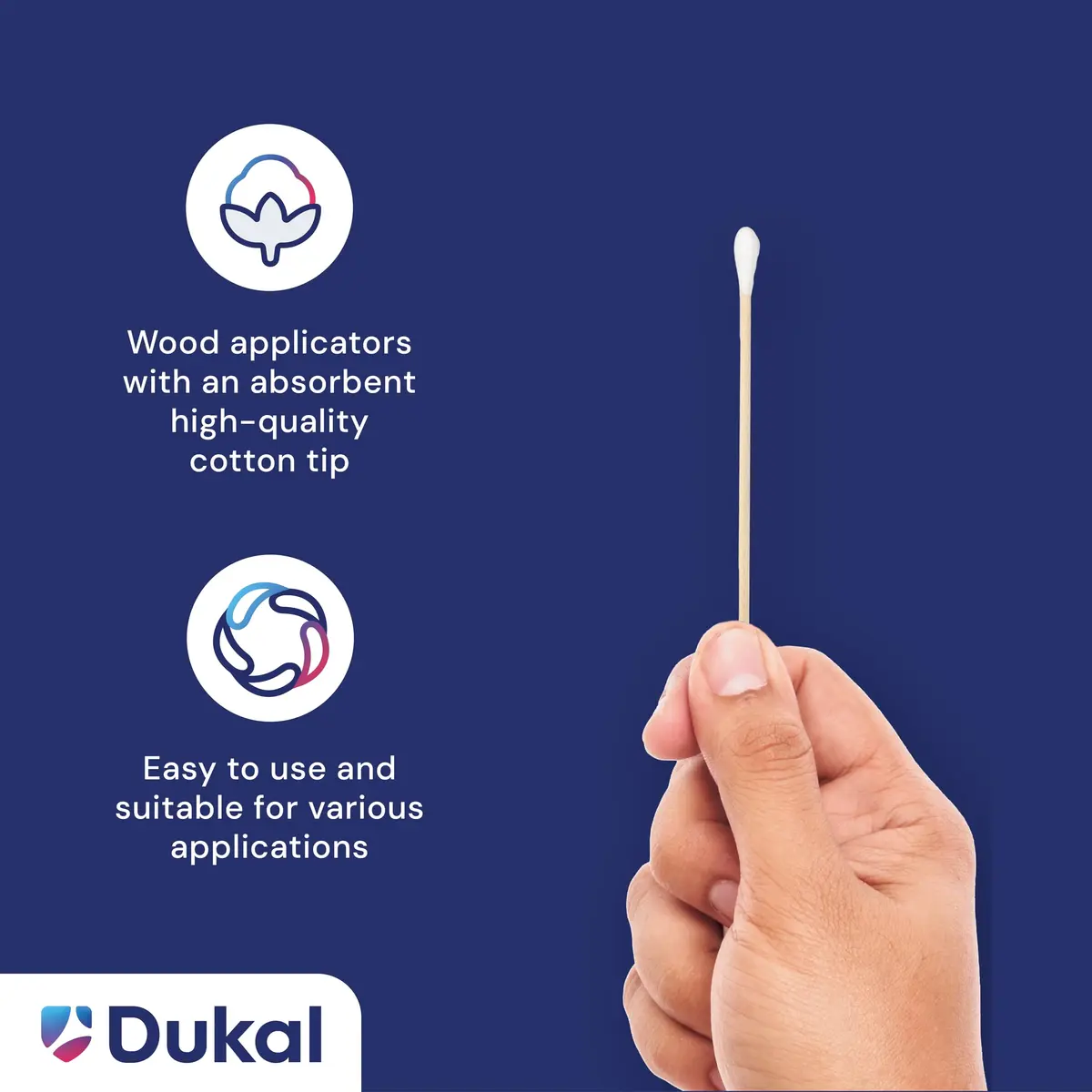 Dukal Non-Sterile Cotton Tipped Applicators 15 cm (6") | 1000 Count Pack for Medical Use - view 3