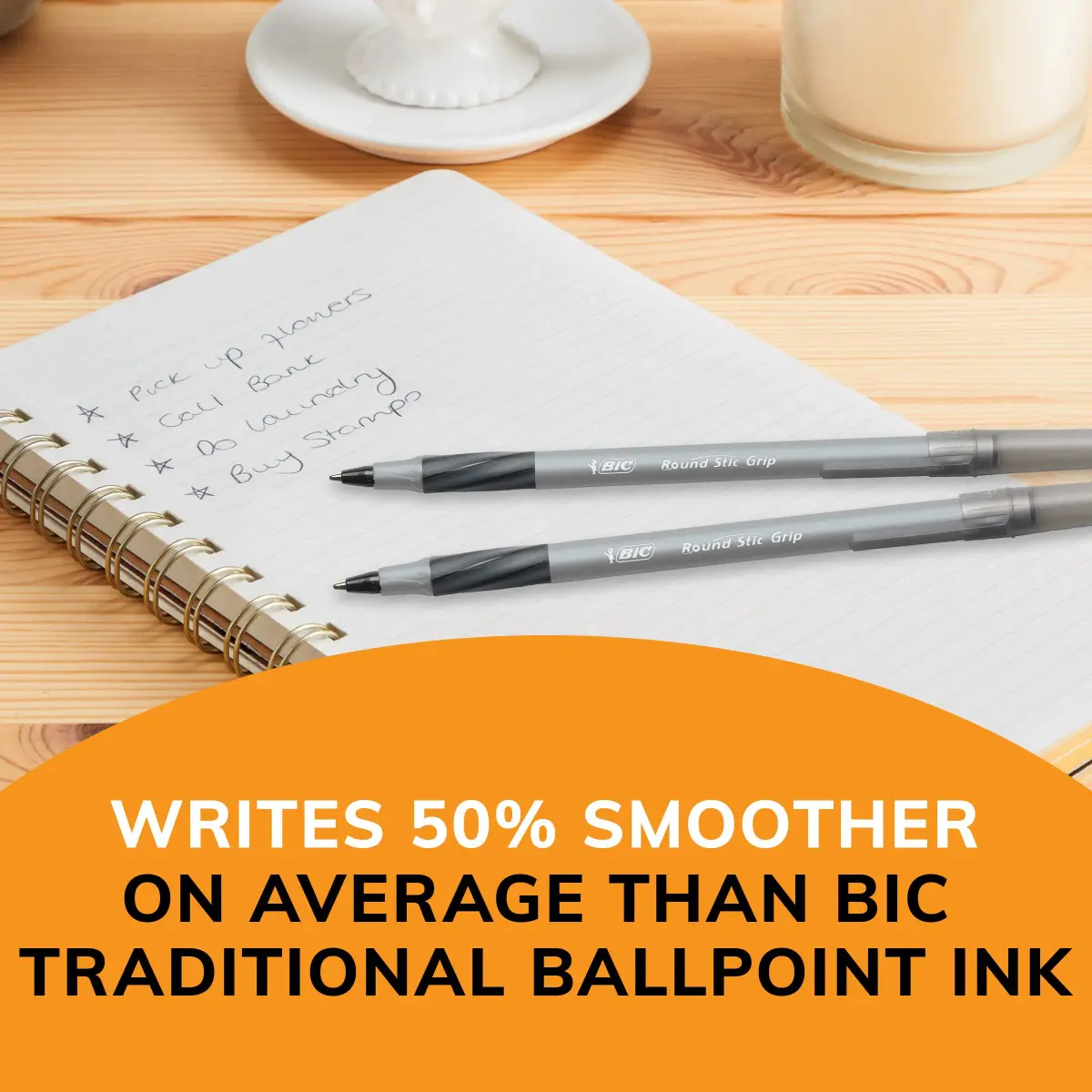 BIC Round Stic Grip Xtra Comfort Black Ballpoint Pens, Medium Point (1.2mm), 12-Count Pack | Smooth Ink Flow - view 5