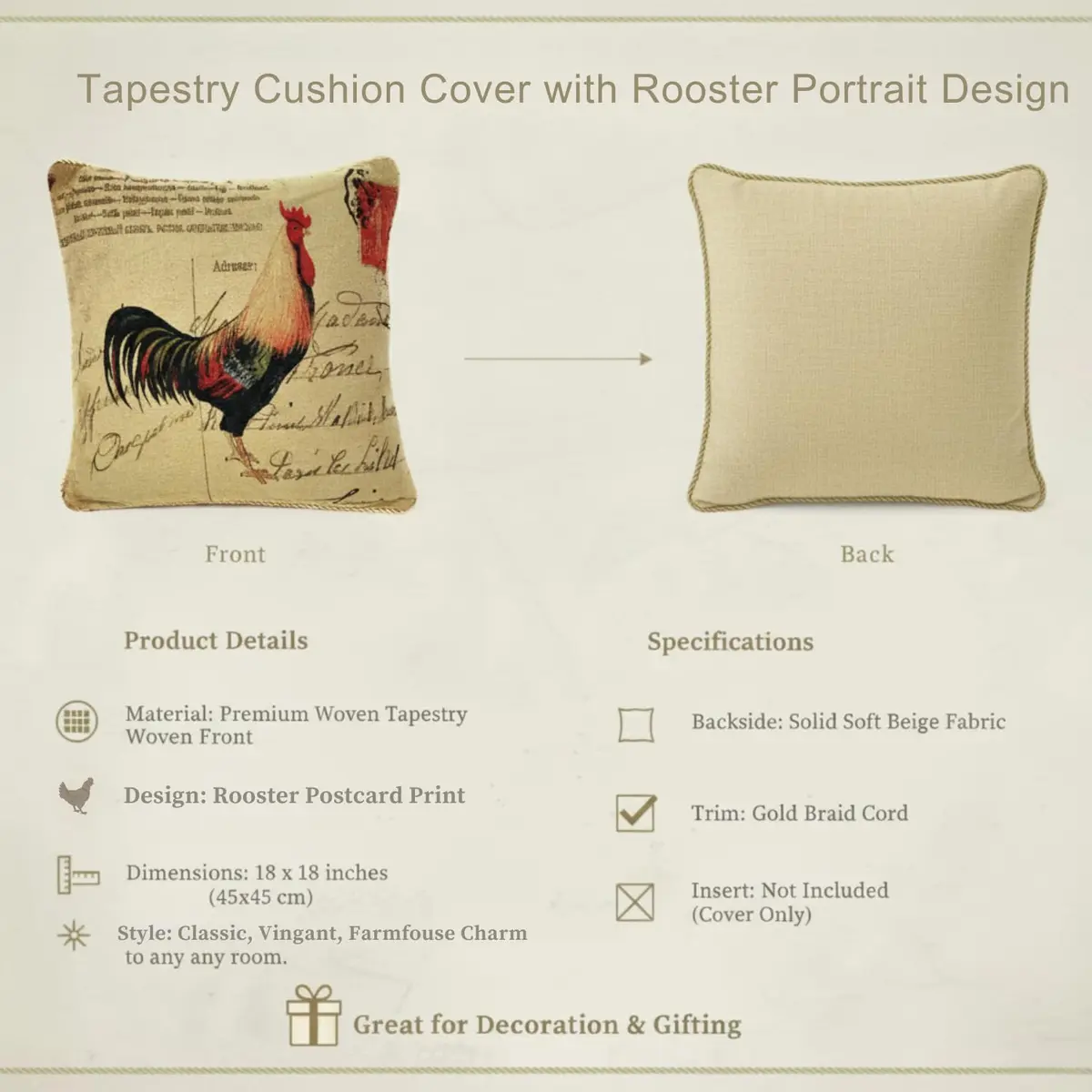 Tache Home Fashion 15051-1PC Cushion Cover | Postmarked with Love, 18x18 in, Cotton Blend - view 3