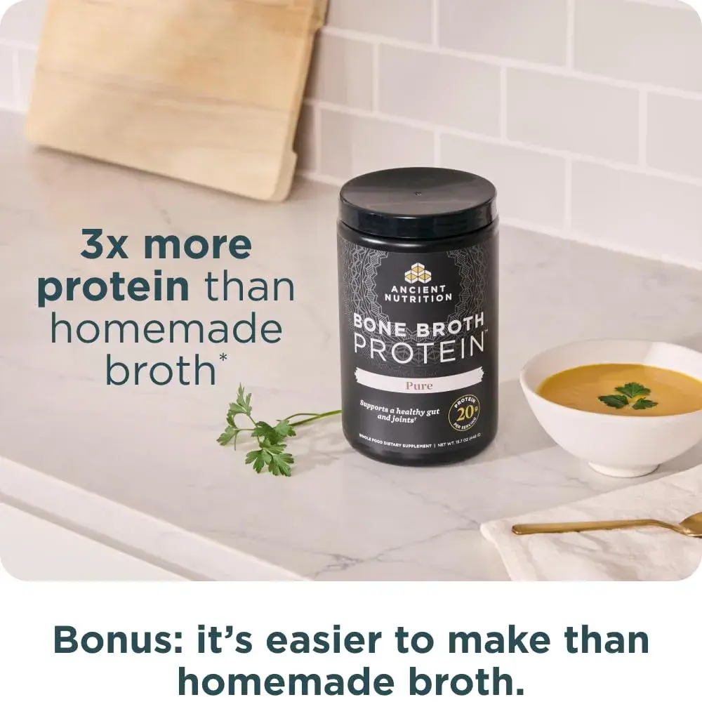 Ancient Nutrition Grass Fed Bone Broth Protein Powder 15.7oz (445g) | 20g Protein Per Serving, Supports Joints & Gut - view 6