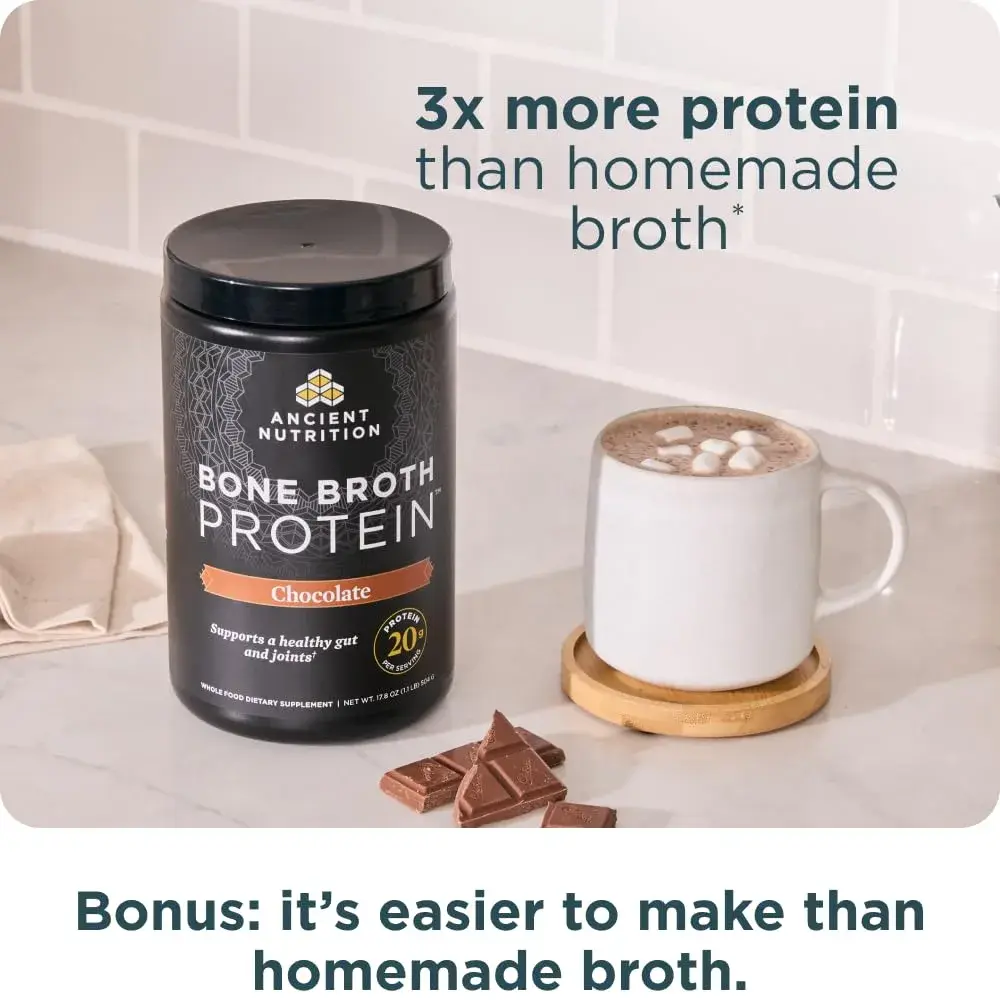 Ancient Nutrition Chocolate Bone Broth Protein Powder 17.8oz (808g) | 20g Protein Per Serving, Gluten-Free - view 6