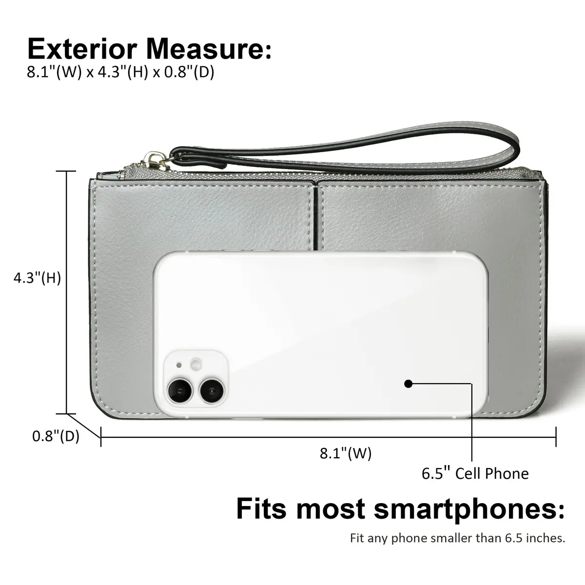 befen Genuine Leather Wristlet Clutch for Women | 21.6cm (8.5in) x 11.4cm (4.5in) x 2cm (0.8in) - view 4