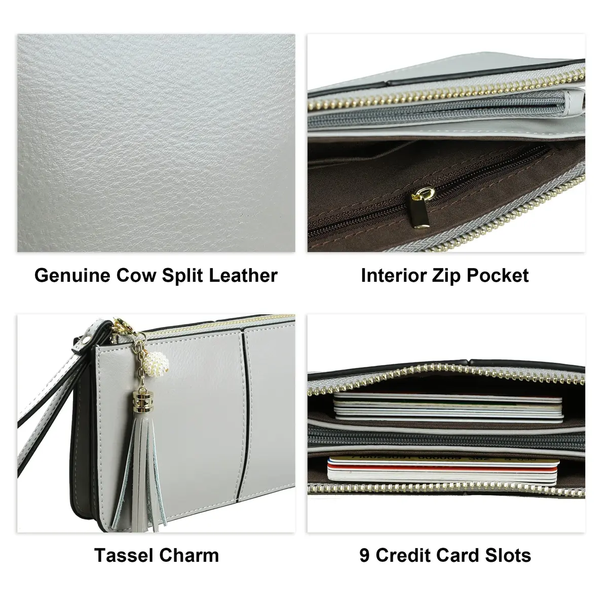 befen Genuine Leather Wristlet Clutch for Women | 21.6cm (8.5in) x 11.4cm (4.5in) x 2cm (0.8in) - view 5