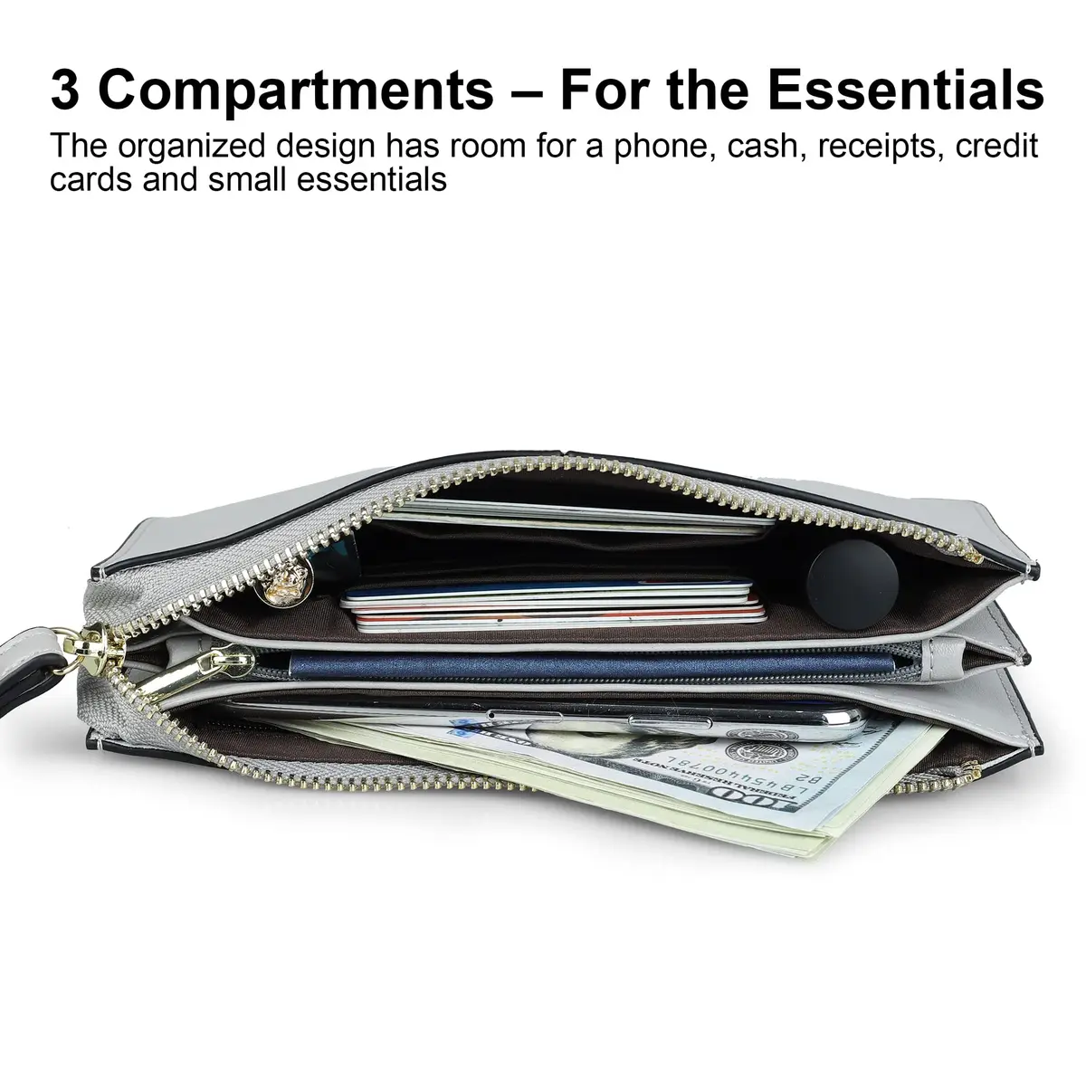 befen Genuine Leather Wristlet Clutch for Women | 21.6cm (8.5in) x 11.4cm (4.5in) x 2cm (0.8in) - view 3