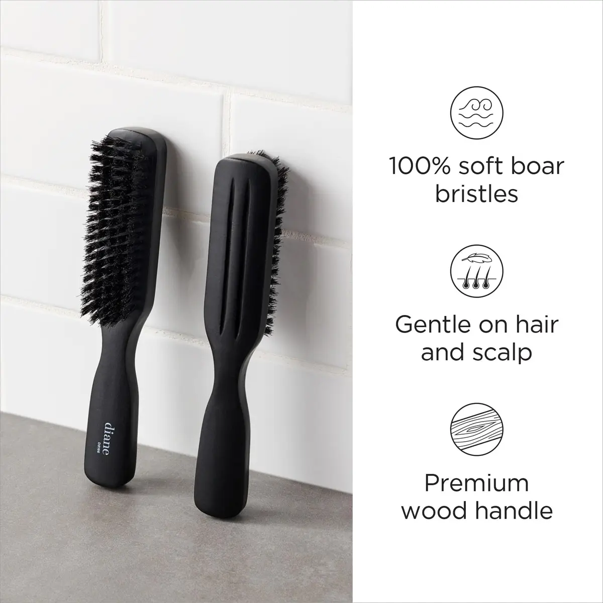 Diane 100% Soft Boar Bristle Styling Brush | Gentle on Sensitive Scalps, Creates Shine - view 2