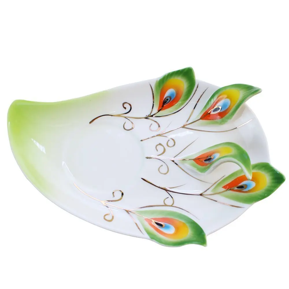 vanki Peacock Theme Porcelain Tea Cup and Saucer Set with Spoon, 200ml (6.8 Fl Oz) | Romantic Creative Present - view 3