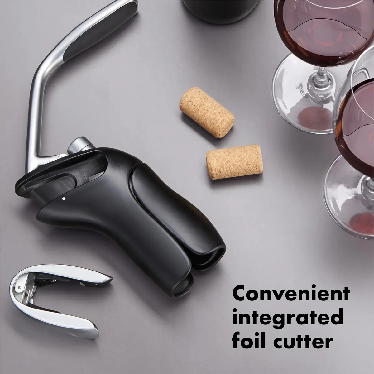 OXO Steel Vertical Lever Corkscrew with Removable Foil Cutter, Wine Opener | Effortless Bottle Opening (70-120 chars) - view 6