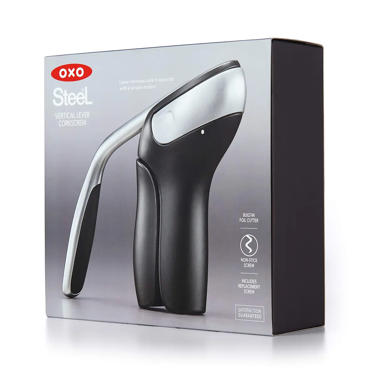 OXO Steel Vertical Lever Corkscrew with Removable Foil Cutter, Wine Opener | Effortless Bottle Opening (70-120 chars) - view 9