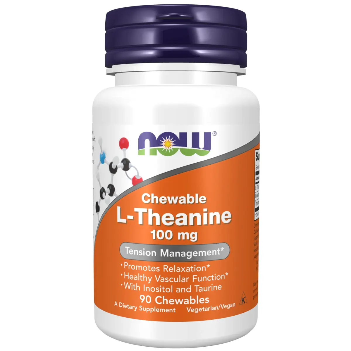 NOW Foods L-Theanine 100 mg with Inositol and Taurine Chewables | Tension Management & Relaxation Support (90 Count) - main product image