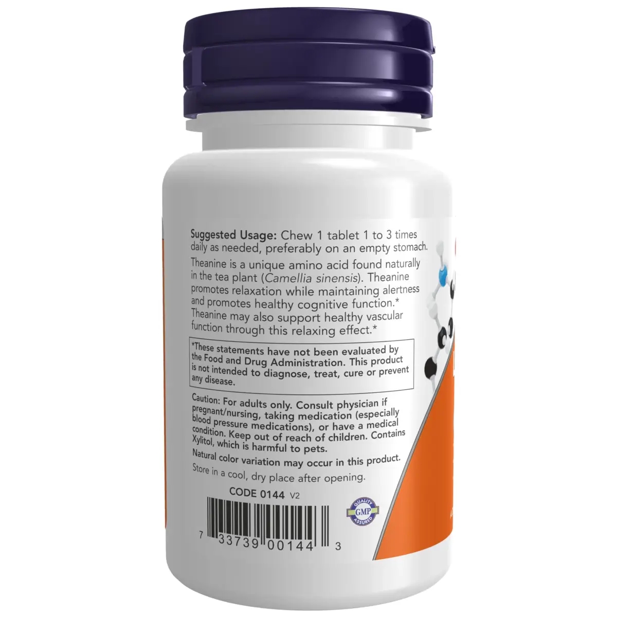 NOW Foods L-Theanine 100 mg with Inositol and Taurine Chewables | Tension Management & Relaxation Support (90 Count) - view 3