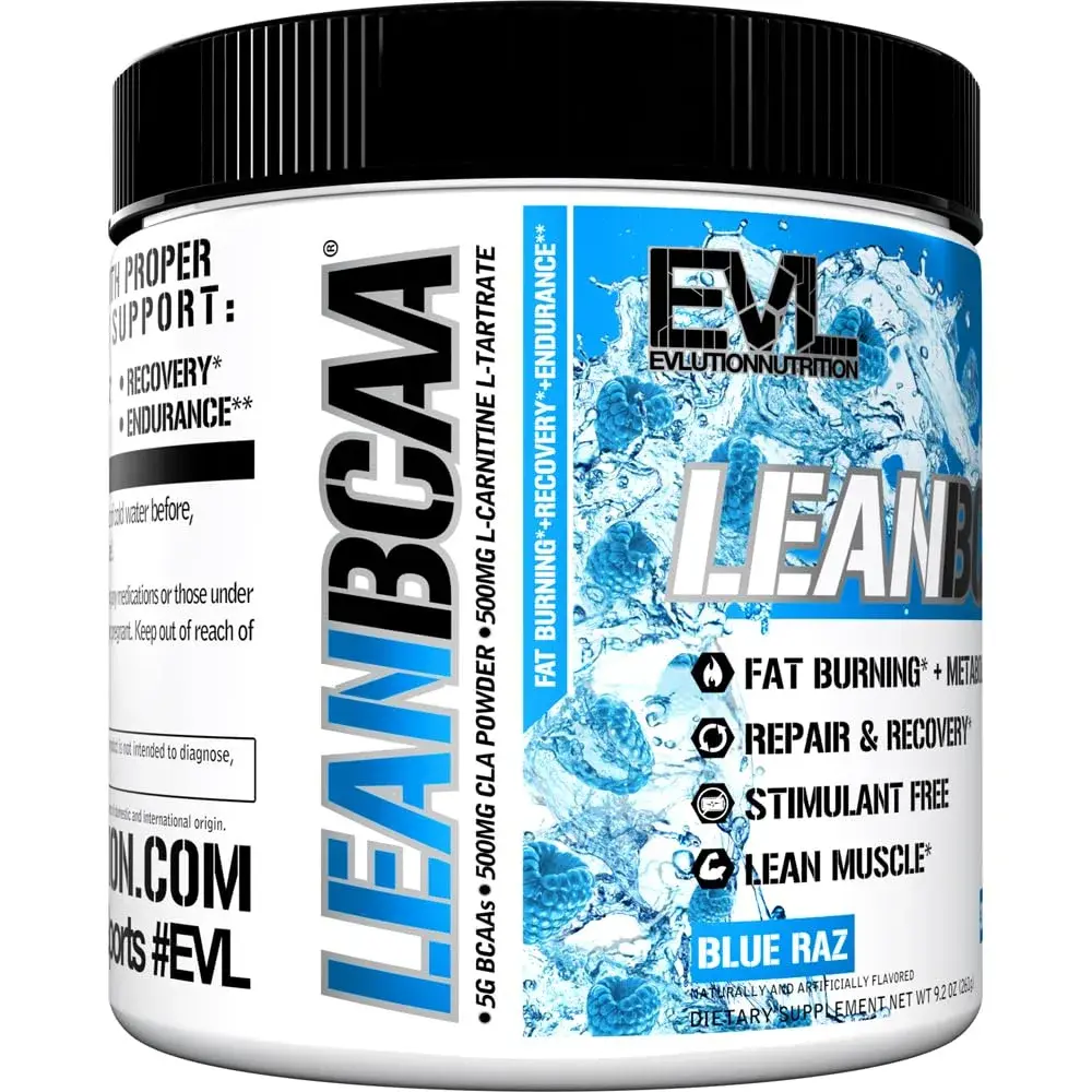 Evlution EVL LeanBCAA Powder with CLA & Carnitine, Blue Raz 267g (8.4 Oz) | Gluten-Free Muscle Recovery & Fat Burn Support - view 5