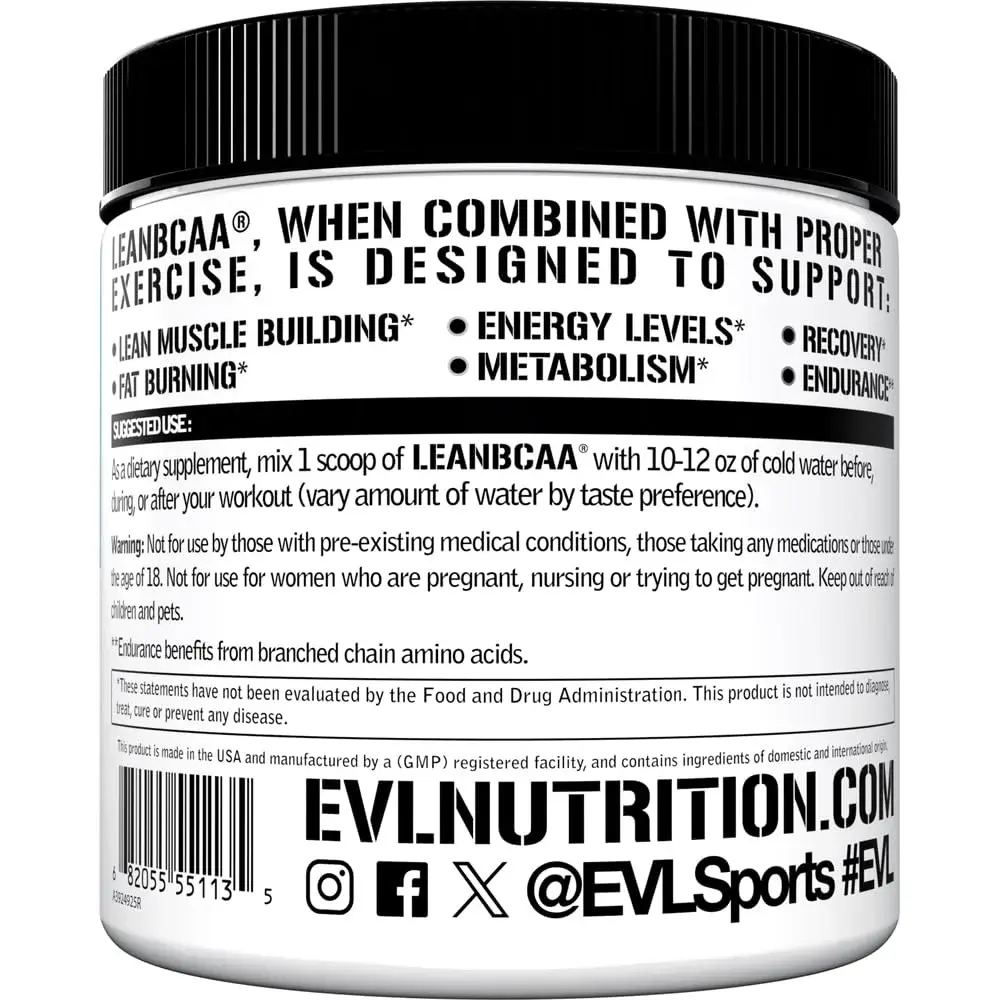Evlution EVL LeanBCAA Powder with CLA & Carnitine, Blue Raz 267g (8.4 Oz) | Gluten-Free Muscle Recovery & Fat Burn Support - view 3